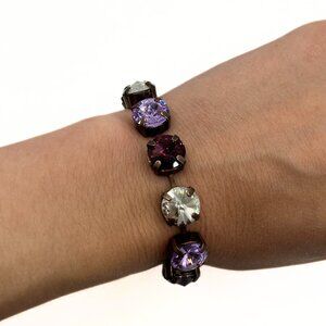 Handcrafted Light Purple, Dark Purple, Clear Swarovski Crystal Bracelet - Copper